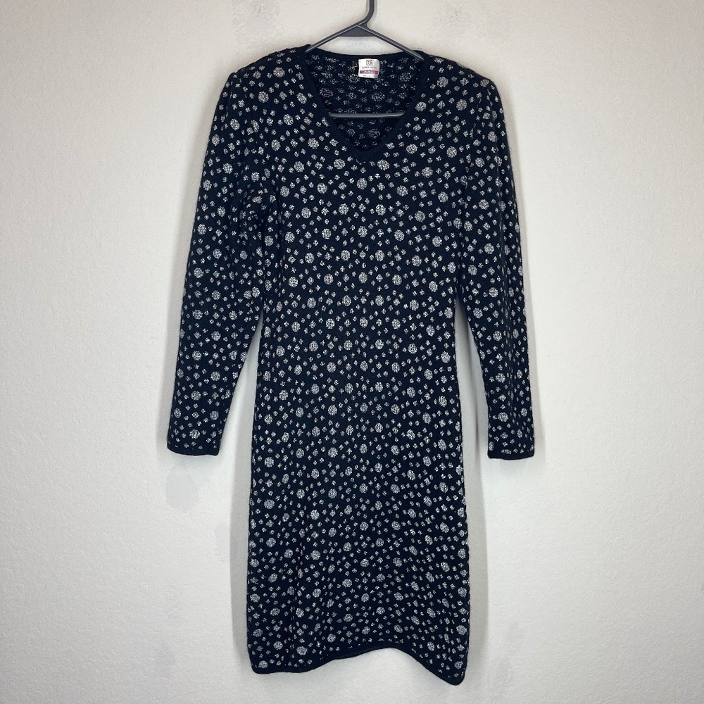 Enrico Coveri Sweater Dress Wool Angora Blend Black Snow Flakes